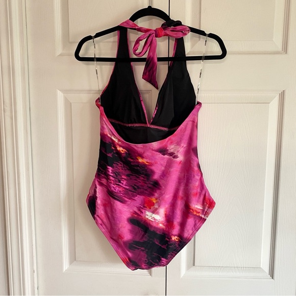 DKNY halter one piece swimsuit pink‎ print LARGE - Picture 3 of 4